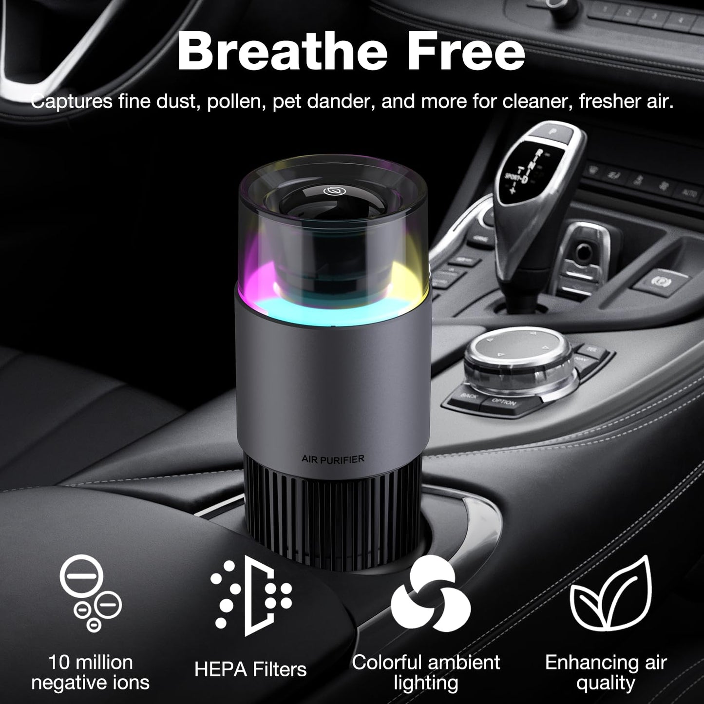JOSTART Portable HEPA Air Purifier with negative ion Purification, for Car, Truck, RV/Camper, for Smoke,Pet Dander, Dust, Pollutants for Clean Air