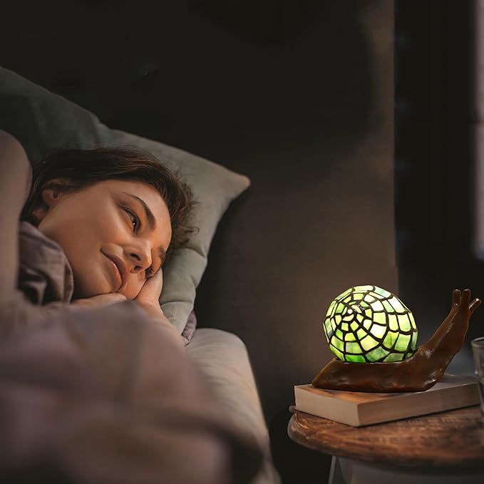 Tiffany Style Blue Snail Accent Table Lamp Handmade Stained Glass Shade Night Light for Kids with 3 Color Temperatures LED Bulb - Ideal Gift for Home Decor(8" D x 5" W x 5" H)