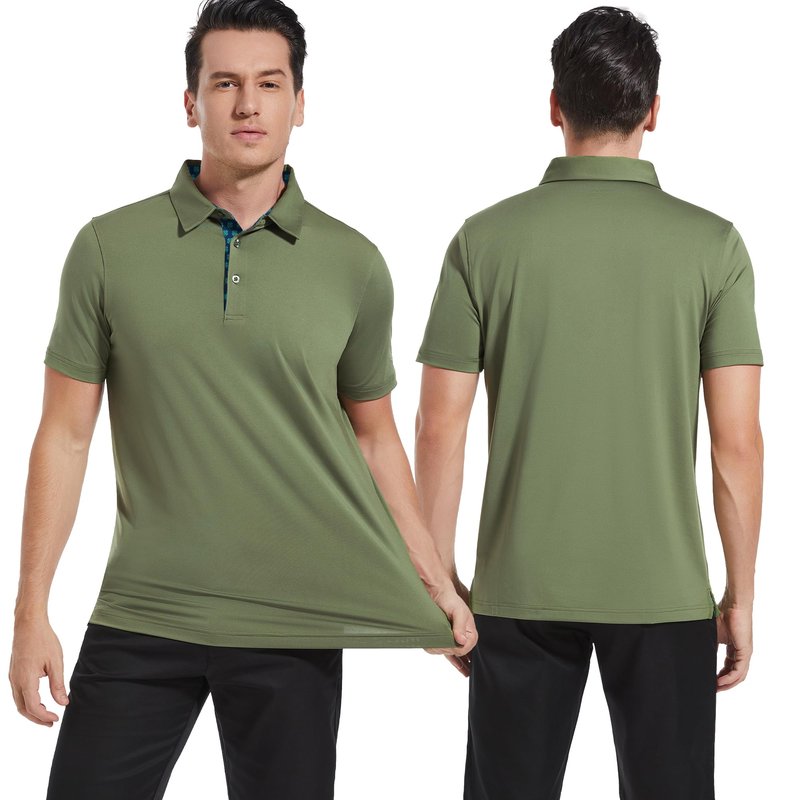 Golf Shirts for Men Dry Fit Moisture Wicking Performance Short Sleeve Collared Polo Shirts for Mens Casual Solid Tennis Golf Polo Shirts, XXL Olive Green