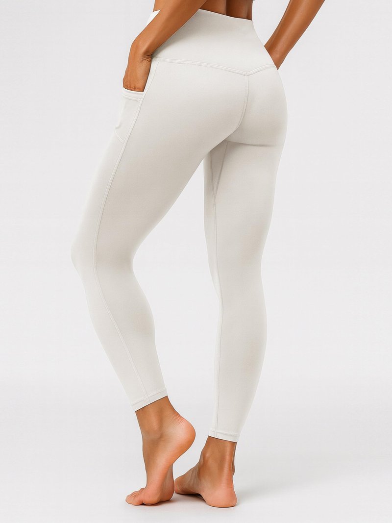 Conceited Leggings with Pockets for Women Tummy Control - High Waist - Pockets - Workout - Yoga - ⅞ - Off White - Large