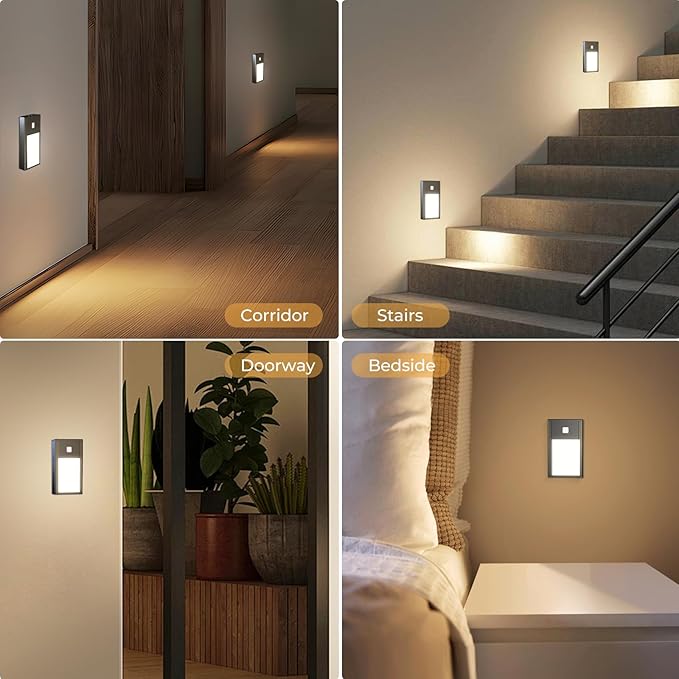VST Motion Sensor Night Light, Rechargeable Battery Powered Led Light with Magnetic Suck Installation for Bedroom Hallway Stair Nursery Kids Room (2.68 inch 3000K 3Pack Black)