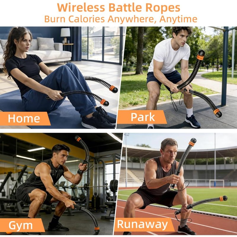 Cordless Battle Ropes - Adjustable Cordless Training Rope with Wrist Wraps, Heavy Duty Battle Ropes for Home Gym HIIT & Full Body Strength Training Men Women