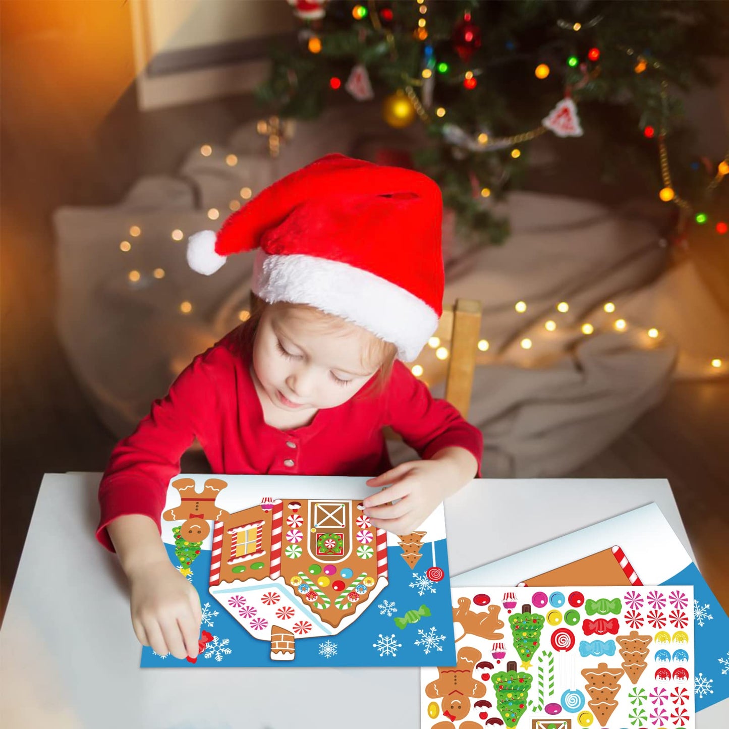 38PCS Make-a-Gingerbread House Stickers for Kids - Christmas Party Game/Craft/Activity/Favor/Supplies - 19 Finished Products