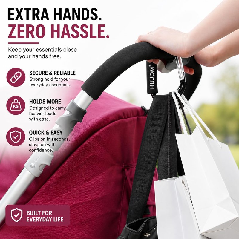 Stroller Hooks 2 Pack Heavy Duty Large Carabiner Clips for Bags & Baby Gear