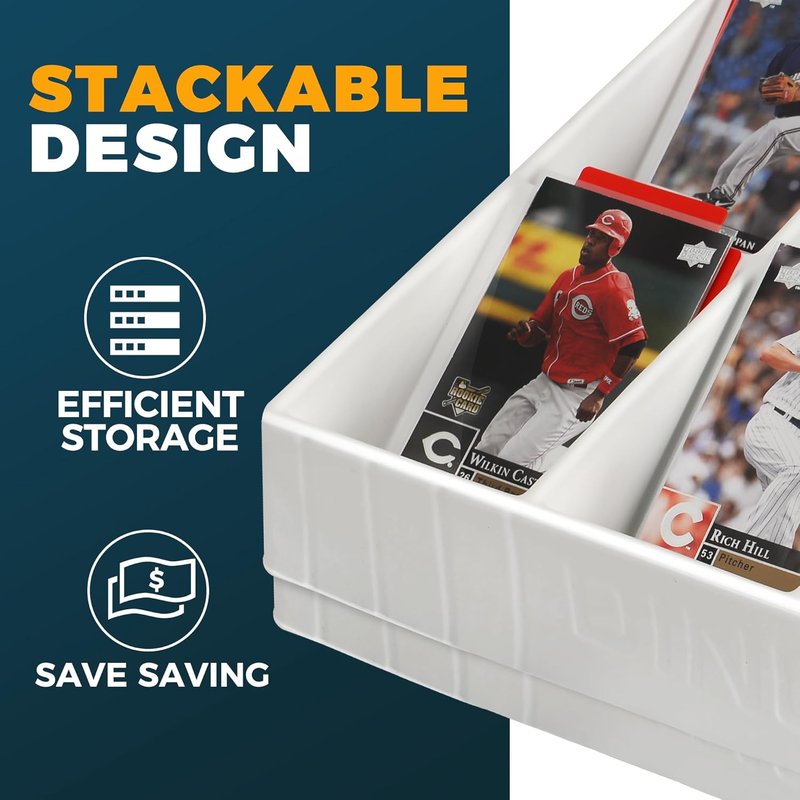 Card Sorting Tray - Stackable 15-Compartment Organizer for Trading Cards | Includes 15 Dividers, White