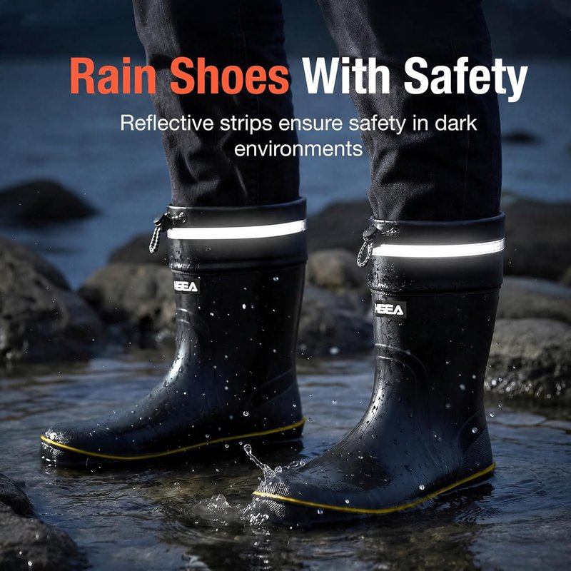 HISEA Men's Waterproof Rain Boots - Lightweight PVC Rubber Mid-Calf Work Shoes for Fishing & Gardening