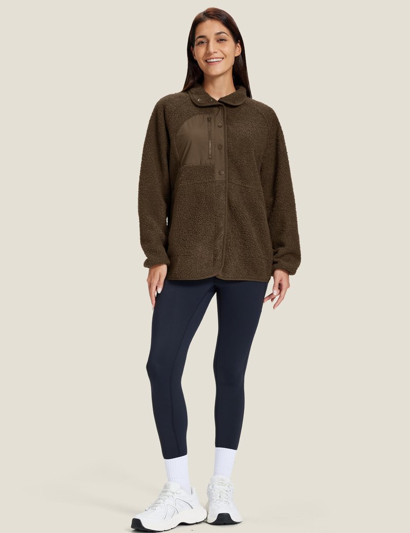 MAGCOMSEN Fuzzy Fleece Jackets Women Button Down Fleece Lined Coat Winter Warm Casual Outwear with Pockets Brown XL