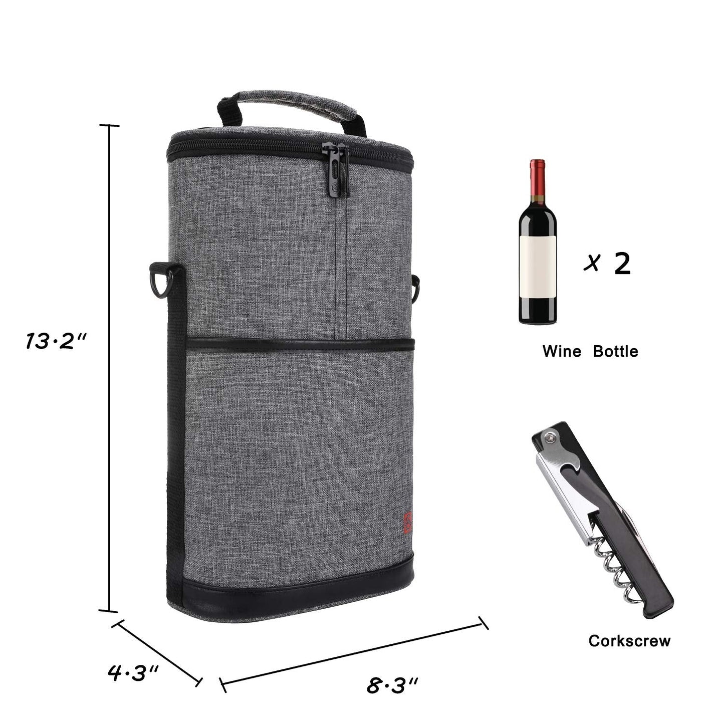 ALLCAMP 2 Bottle Wine Tote Carrier - Insulated Portable Padded Canvas Wine Bag for Travel, BYOB Restaurant, Wine Tasting, Party, Great Christmas Day Gift for Wine Lover,Gray