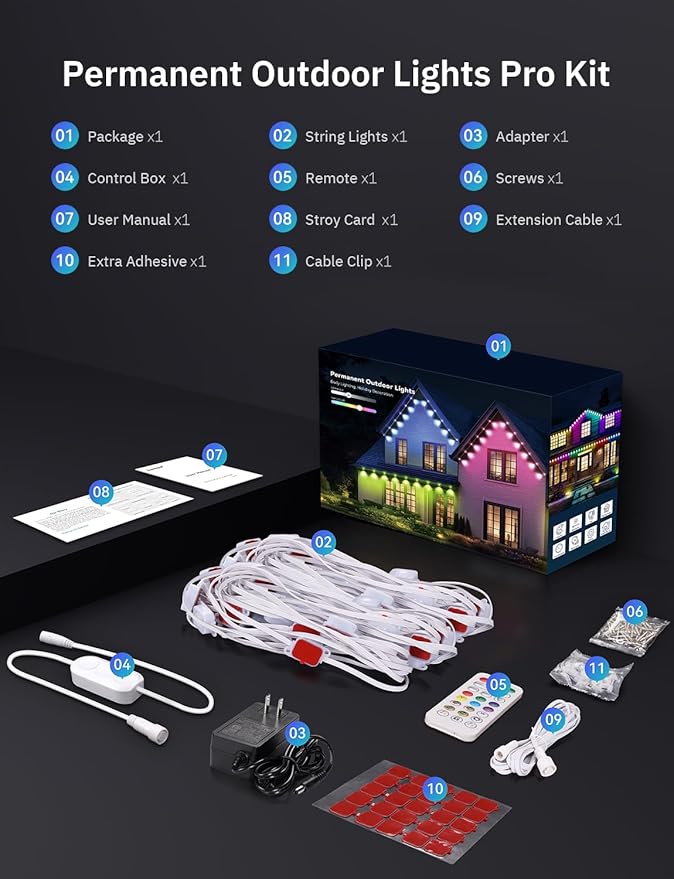 Permanent Outdoor Lights Pro, Smart LED Christmas Eaves Light 50ft with 25 IC+RGBCW LED Lights for House, IP67 Waterproof, for Halloween Xmas Decor, APP/Remote Control