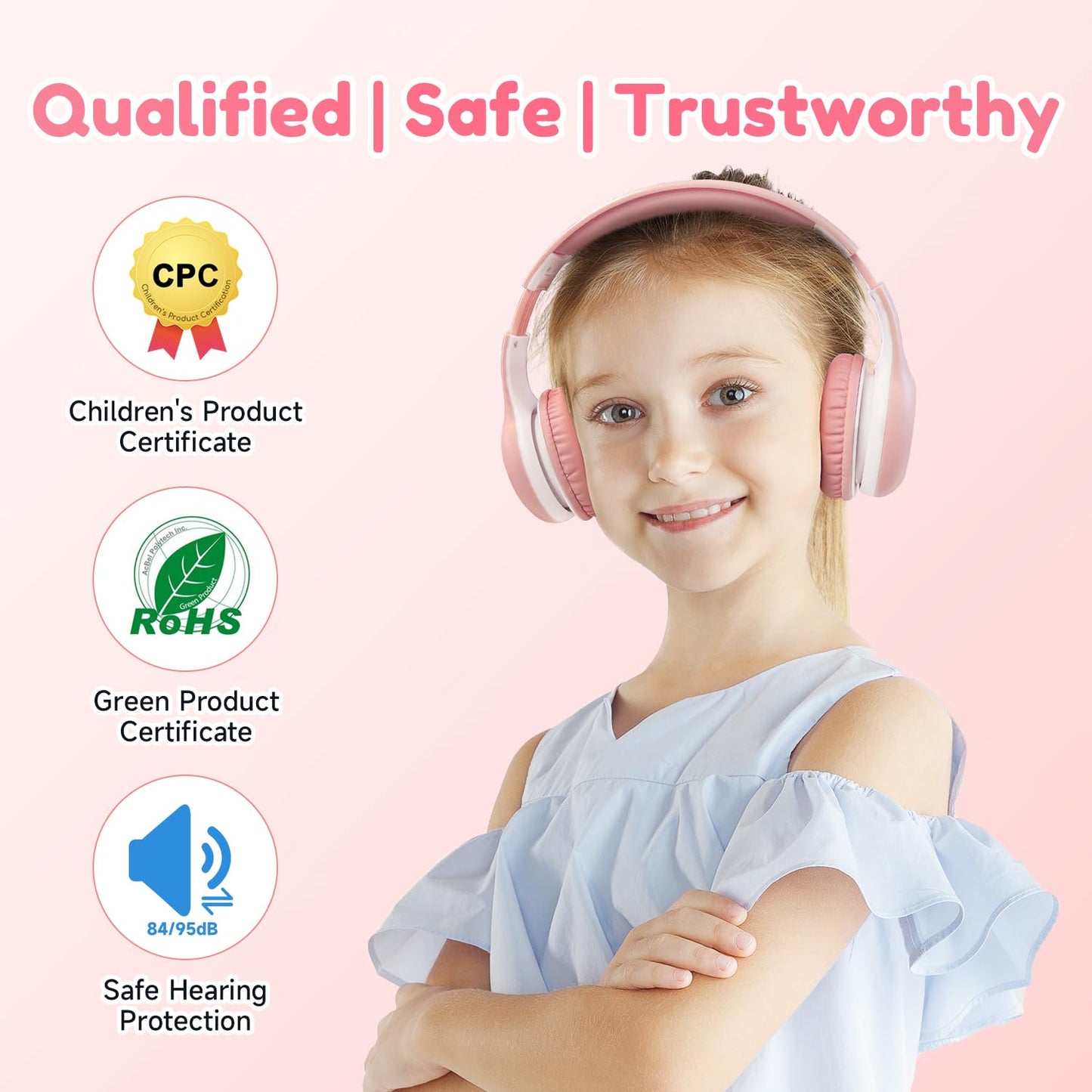 EarFun Kids Headphones Wireless, Bluetooth 5.4 Headphone for Child with Mic, 85/94dB Volume Limited Foldable Over Ear, Hi-Fi Stereo Sound, 40H Playtime, Gifts for Girl, Tablet/Phone/PC, School/Travel