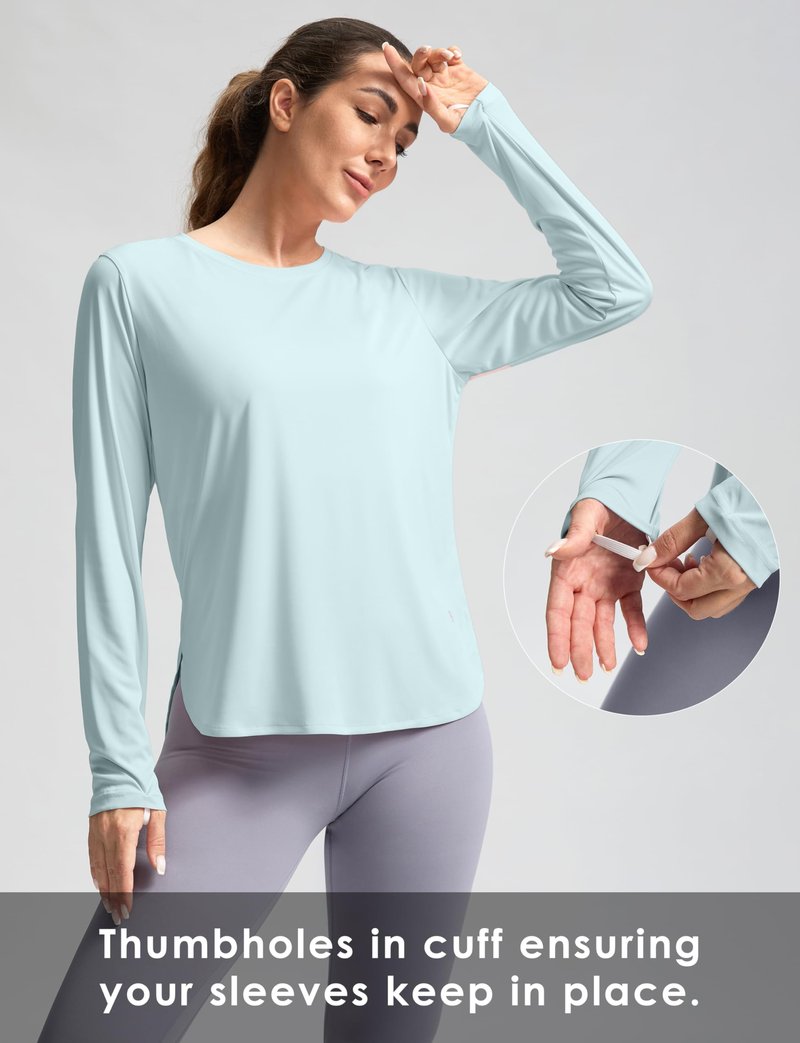 Women's Sun Shirts UPF 50+ Long Sleeve UV Protection Shirt Lightweight Quick Dry Workout Hiking Tops for Women(Light Blue,M)
