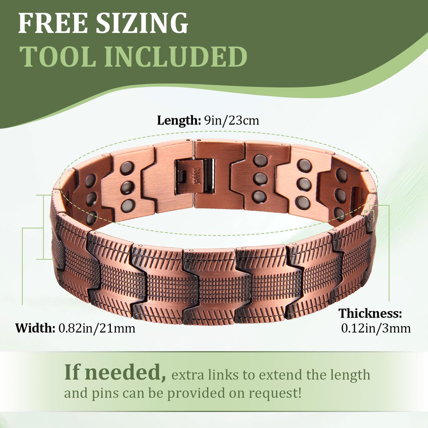 MagEnergy 99.9% Copper Magnetic Bracelet for Men, 3X Magnetic Bracelets Men with Ultra Strength Magnets, Adjustable Wristband with Link Removal Tool & Jewelry Gift Box(Copper)