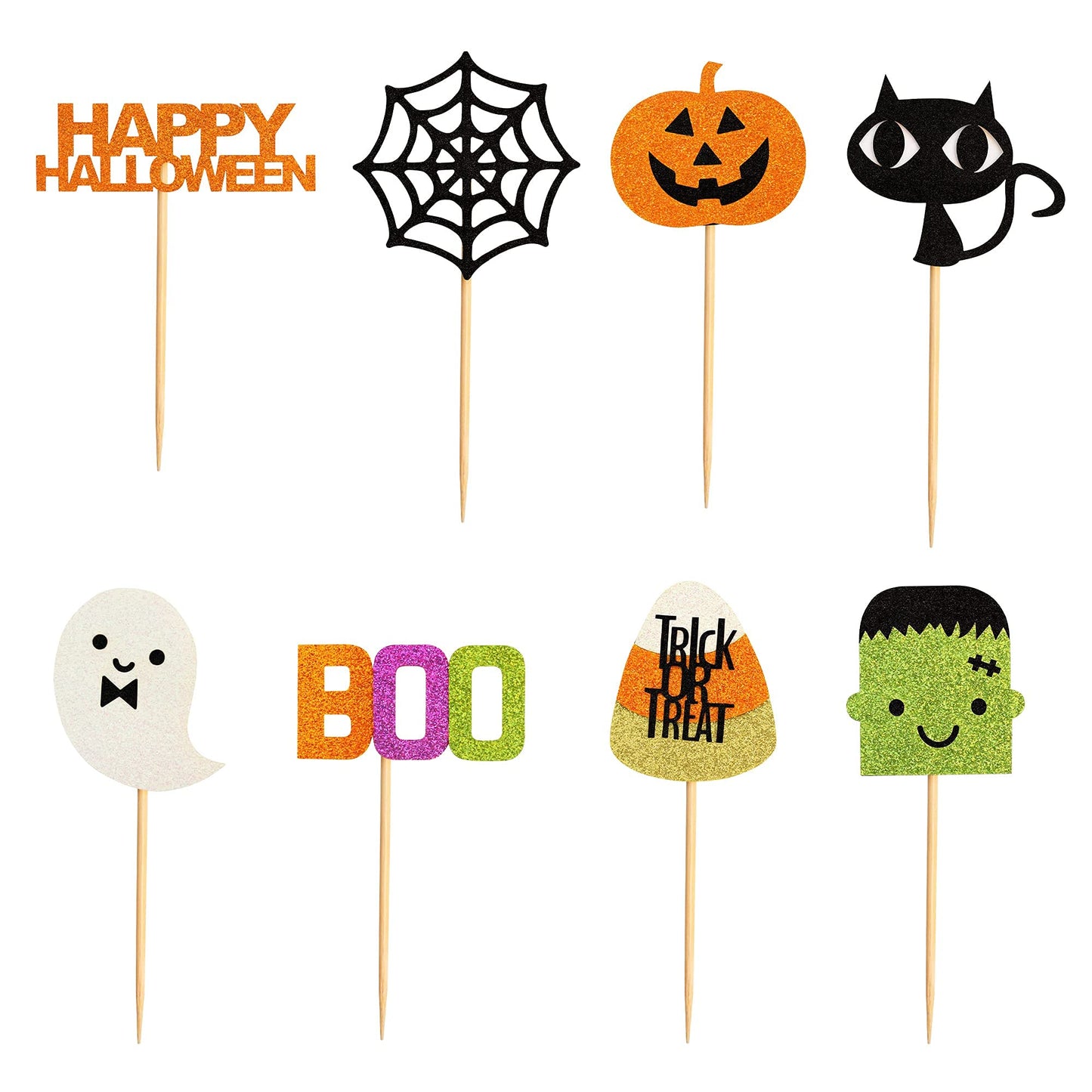 32 pcs Halloween Ghost Boo Glitter Cupcake Toppers Ghost Boo 32 Pack Cupcake Topper muffin for Halloween, Birthday Decoration Party Supply(Frankenstein)