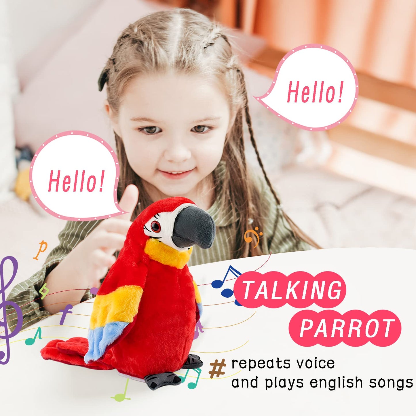 Surplex Sound Repeating Parrot Plush Plush Interactive Toy, Waving Wings Electronic Record Bird Stuffed Animal Sensory Educational Toy Cute talking parrot Birthday Xmas Gift for Kids & Baby