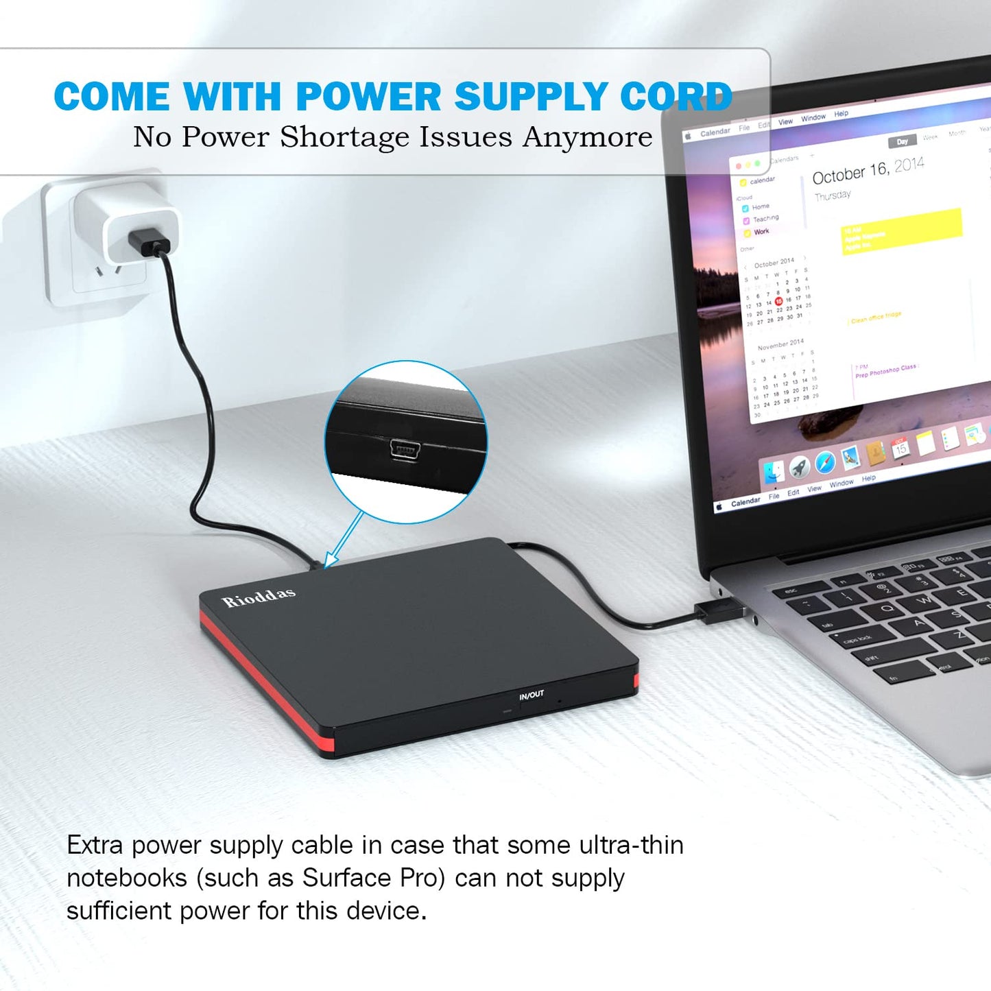 Rioddas External CD Drive, USB 3.0 Portable CD/DVD +/-RW Drive Slim DVD/CD ROM Rewriter Burner for Laptop Desktop PC Windows and Linux OS Apple Mac Macbook Pro