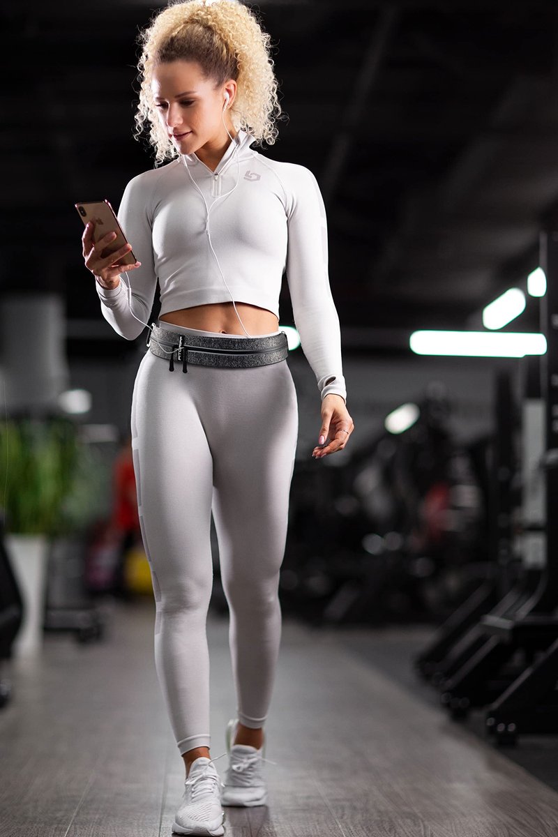 Fitgriff® Running Belt for Men & Women - Secure Jogging Pouch for Phone, Keys & Essentials - For All Cell Phones (Grey, 24.5" - 35.5" Waist Size)
