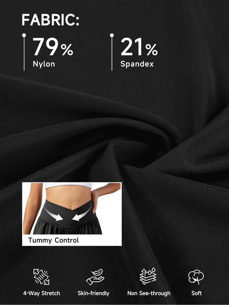 DLOODA Women's Athletic Running Shorts with Pockets Crossover Butterfly Flowy Shorts Cute Summer Skorts Black M