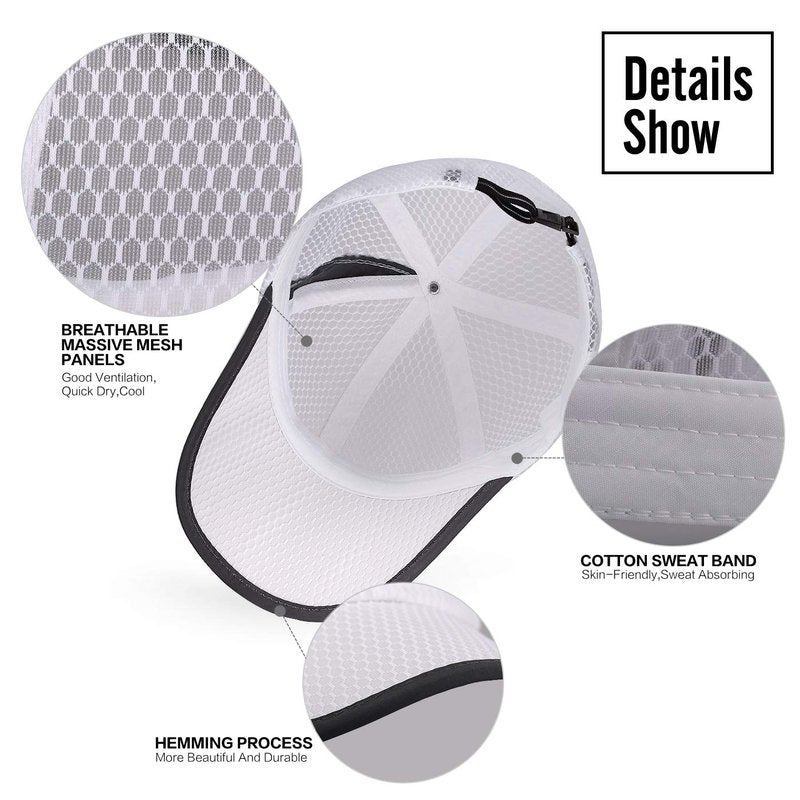 ELLEWIN Unisex Breathable Quick Dry Mesh Baseball Cap Sun Hat Tennis Cap White New-m/L