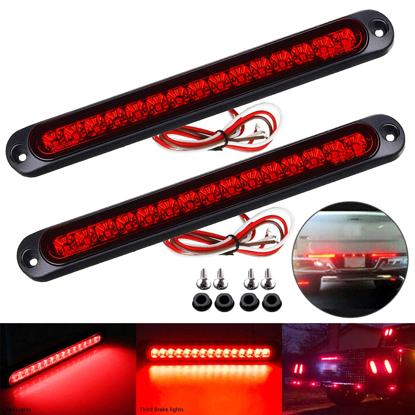 2 Pack 10" 15 LED Trailer Identification Light 9 to 30-volt, LED Stop Turn Tail Light Assembly Third Brake Bar Strip Truck Rear Marker Light IP67 Waterproof for Heavy Duty Marine Boats Trucks Pickups