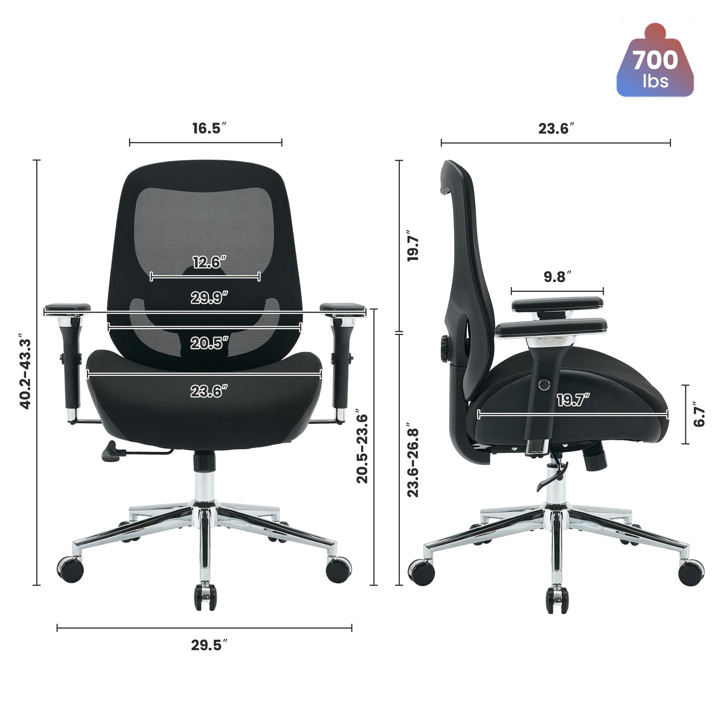 BOSMILLER 700lbs Big and Tall Office Chair with Wide Thick Seat Cushion for Sitting All Day,Ergonomic Mesh Desk Chair with Adjustable Lumbar Support for Heavy People,4D Armrests