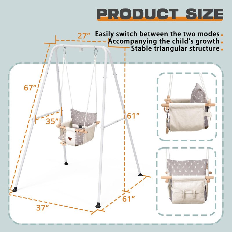 Baby Swing with Stand, Swing Set for Infant, Outdoor Indoor Swing Set with Canvas Cushion Seat (White)