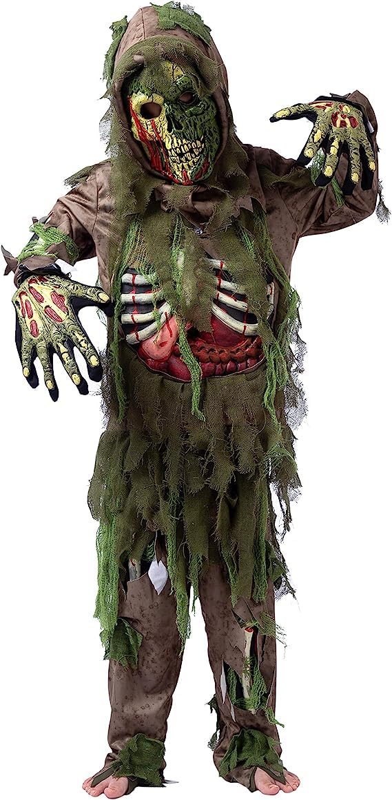 Spooktacular Creations Halloween Swamp Deluxe Skeleton Living Dead Zombie Costume for Halloween Kids Monster Role-Playing-M(8-10yr)