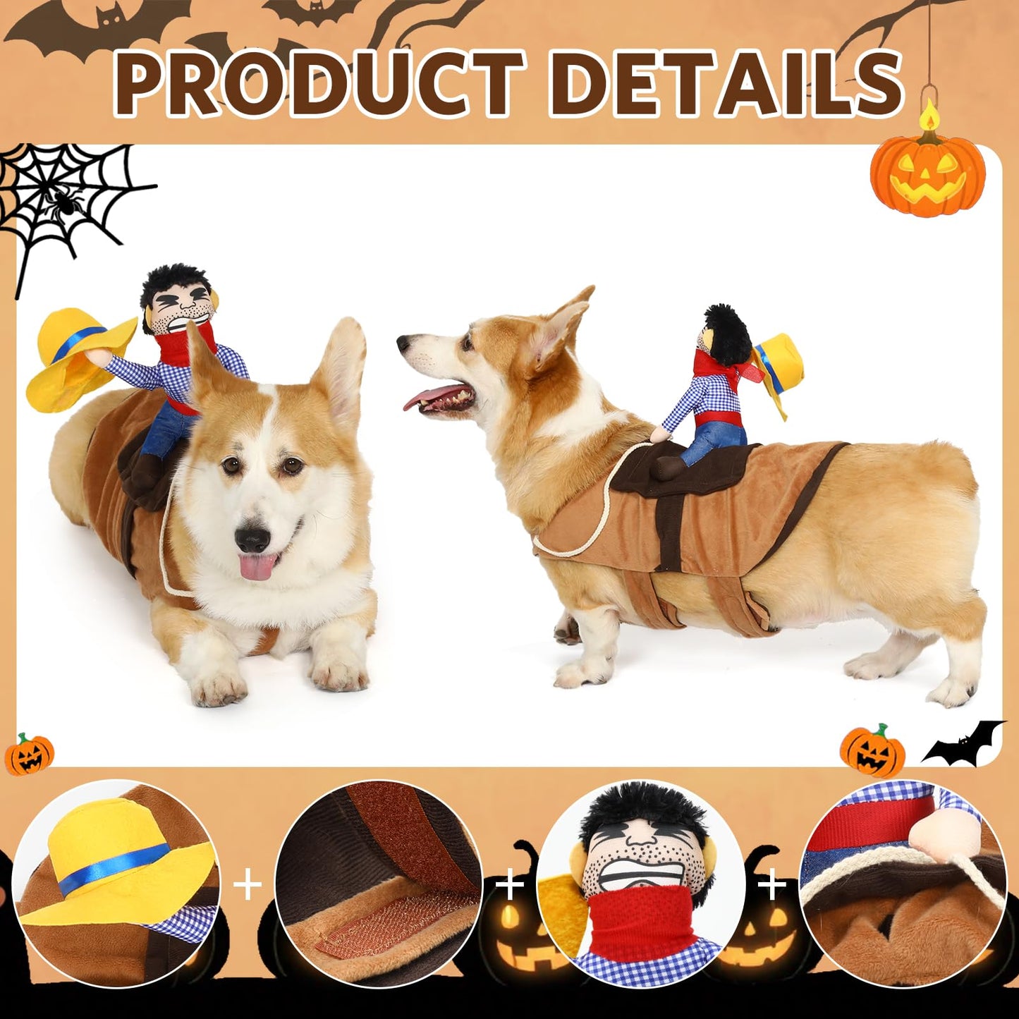 T2Y Cowboy Rider Dog Costume - Halloween Dog Costumes for Small Dogs and Cat, Dogs Clothes Knight Style with Doll and Hat for Halloween Day, Suitable for Yorkie, Chihuahua, Schnauzer【S】