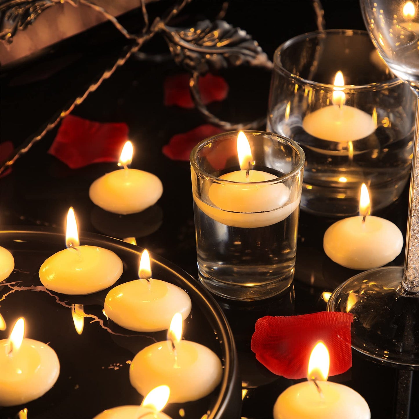 Nuanchu 30 Pcs 1.5'' Unscented Floating Candles Bulk for Centerpieces Votive Floating Cylinder Vases Candles for Wedding Party Anniversary Decoration(White)