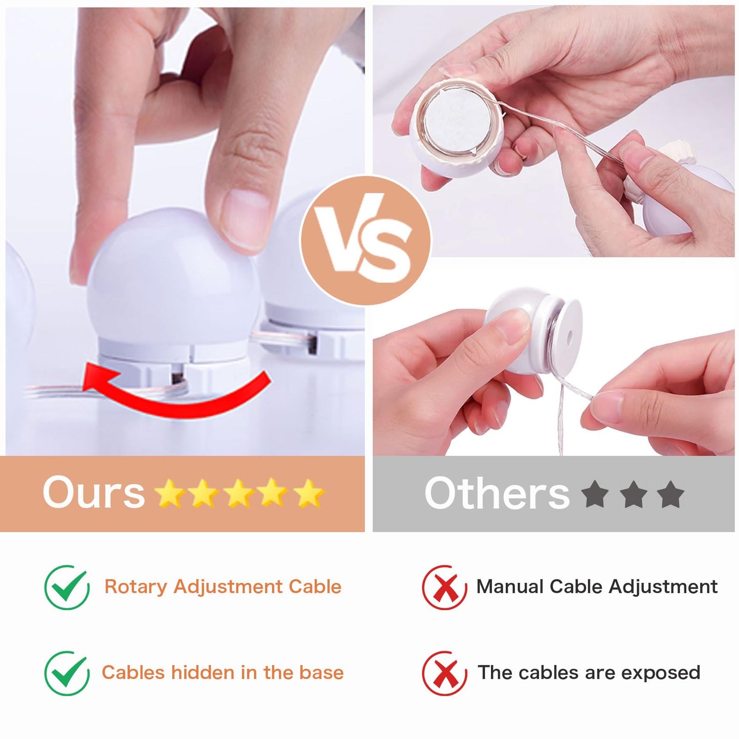 Akynite Hollywood Mirror Lights Stick on 10 Bulbs, USB Cable Adjustable, 3 Colour Changing and 10 Brightness, LED Vanity Mirror Lamp Dimmable, Makeup Lights for Dressing Table (No Adapter)