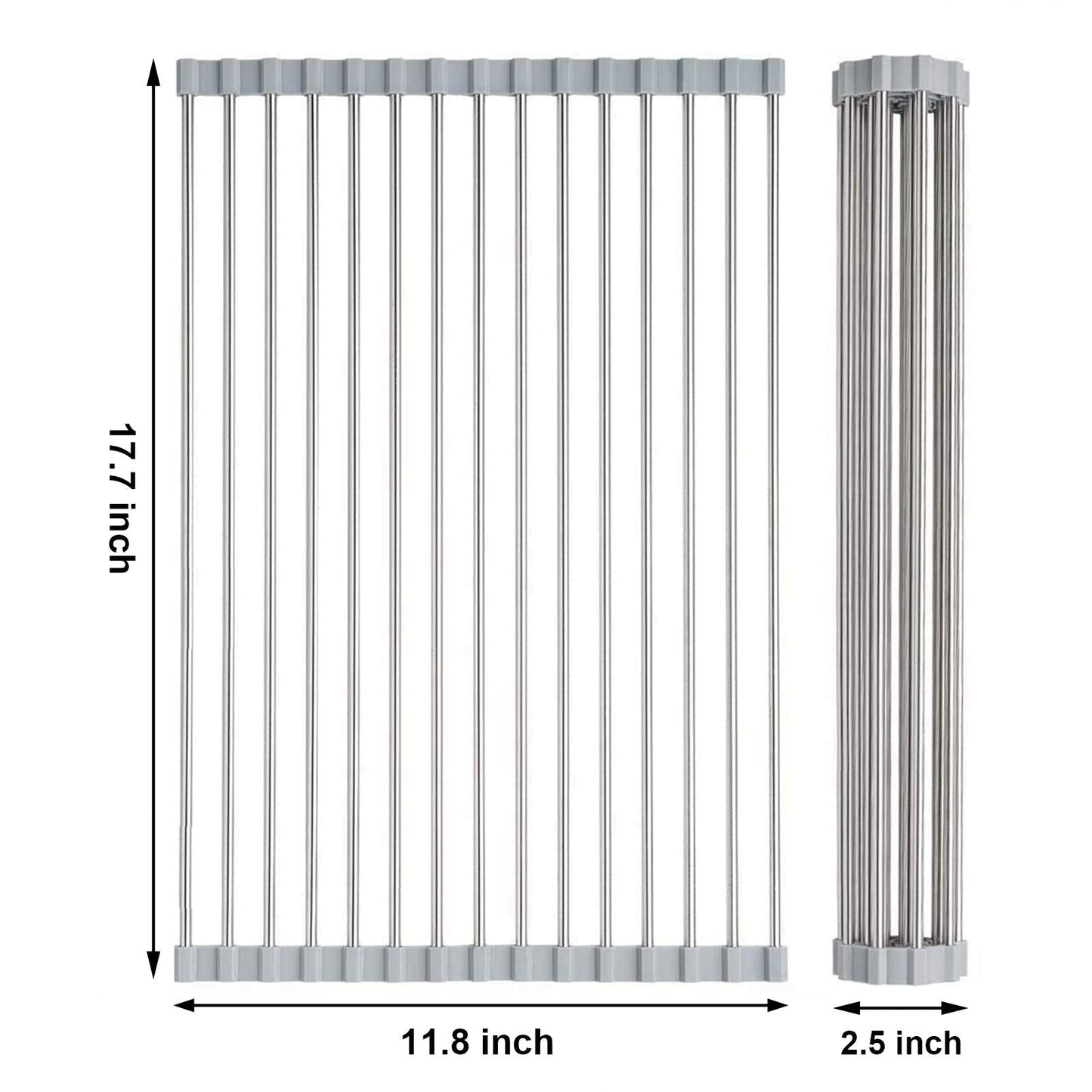 Searik Over The Sink Dish Drying Rack, Roll up Sink Dish Drainer Rack Foldable Kitchen Stainless Steel Dish Rack Sink Drying Rack (17.7"x 11.8")