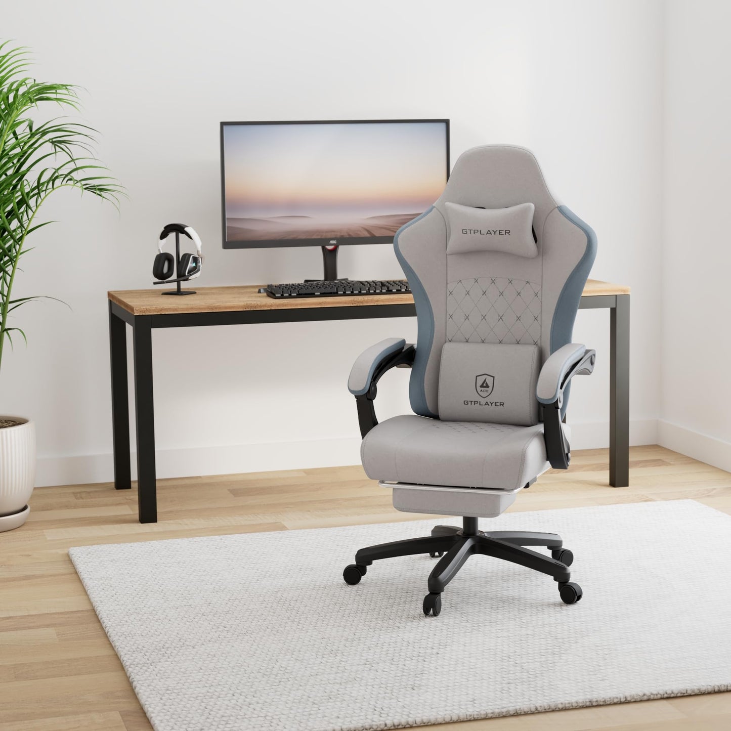 GTPLAYER Gaming Chair, Computer Office Chair with Pocket Spring Cushion, Linkage Armrests and Footrest, High Back Ergonomic Computer Chair with Lumbar Support Task Chair with Footrest