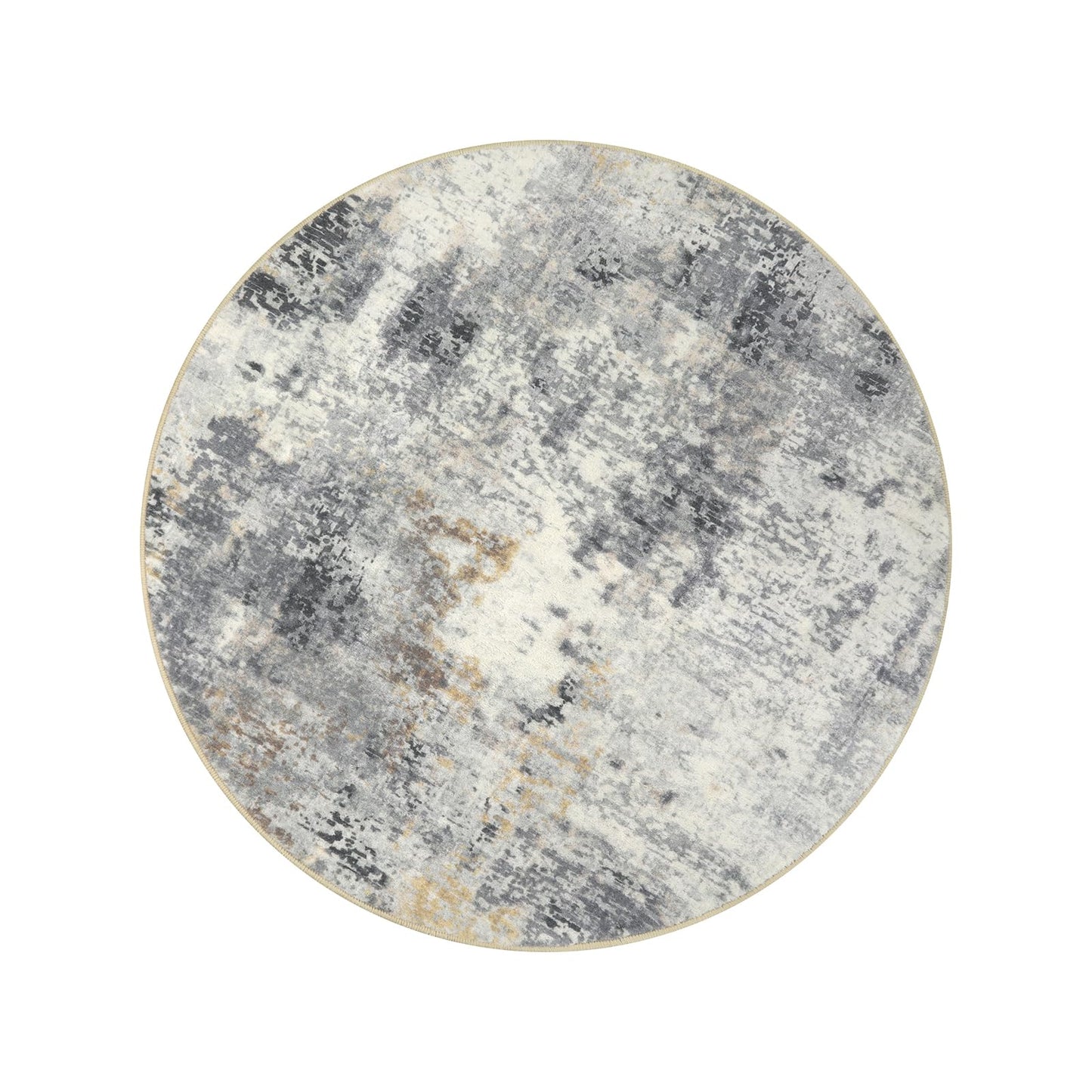 Lahome Modern Abstract Round Rug - 3Ft Small Washable Kitchen Round Area Rug Bedroom 3x3 Circle Mat, Soft Low Pile Non Slip Indoor Throw Carpet for Cabinet Bathroom Home Office, Grey