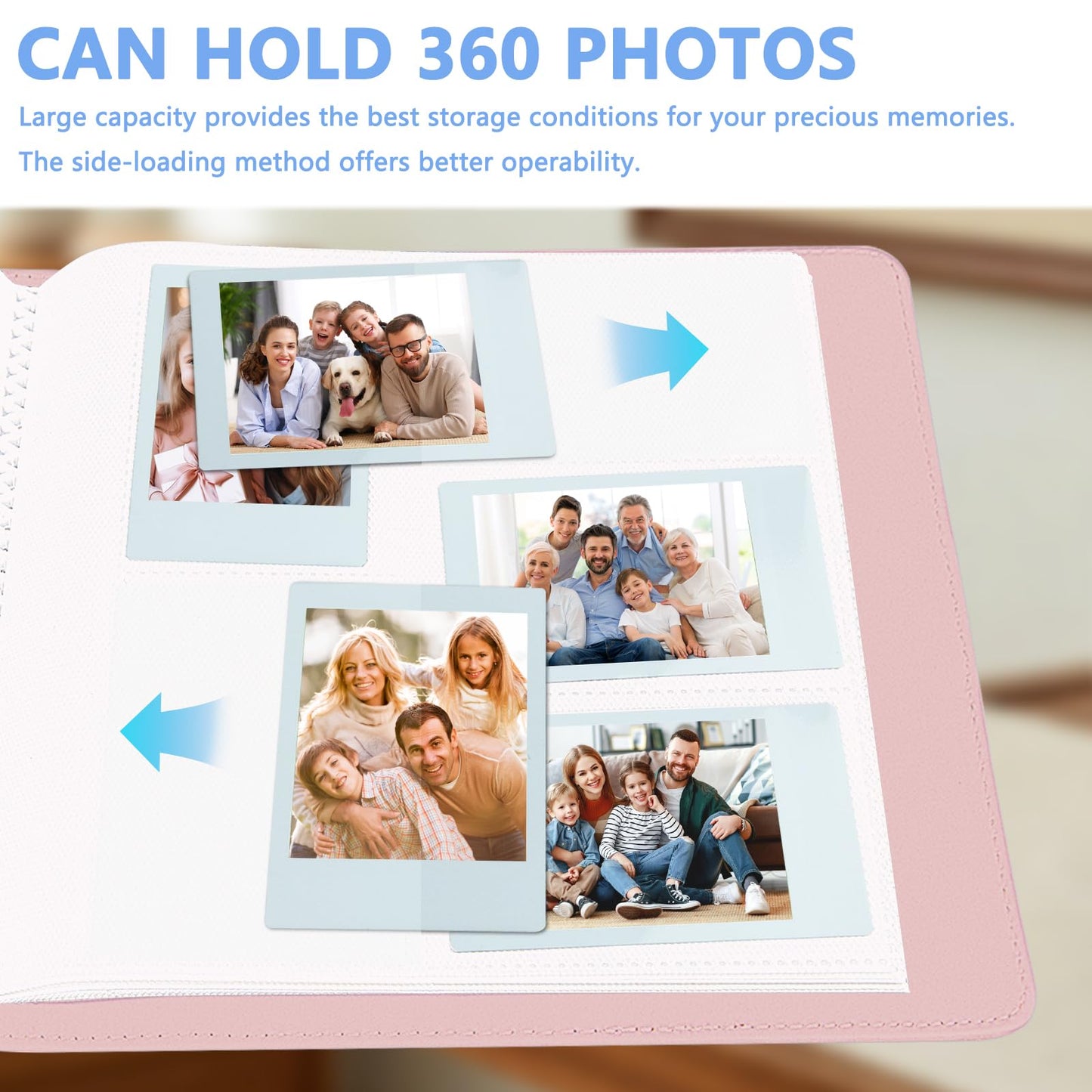 360 Pockets Photo Album for Fujifilm Instax Mini LiPlay 12 11 90 70 9 8+ 8 7S Instant Camera/Mini Link SP-1 Printer, Polaroid Snap Touch PIC-300 Z2300 Mint Camera Printer (Pink)