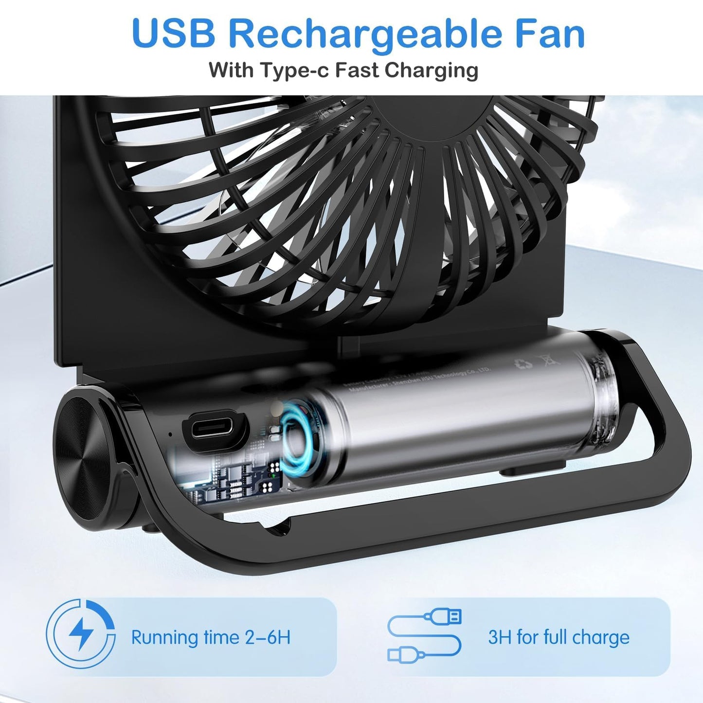 EasyAcc Small Desk Fan Personal Fan, 2000mAh Battery Quiet Mini Desktop Fan Portable Rechargeable Fan for Cruise, Travel Office Pet Cooling Hot Flashes Travel Essentials