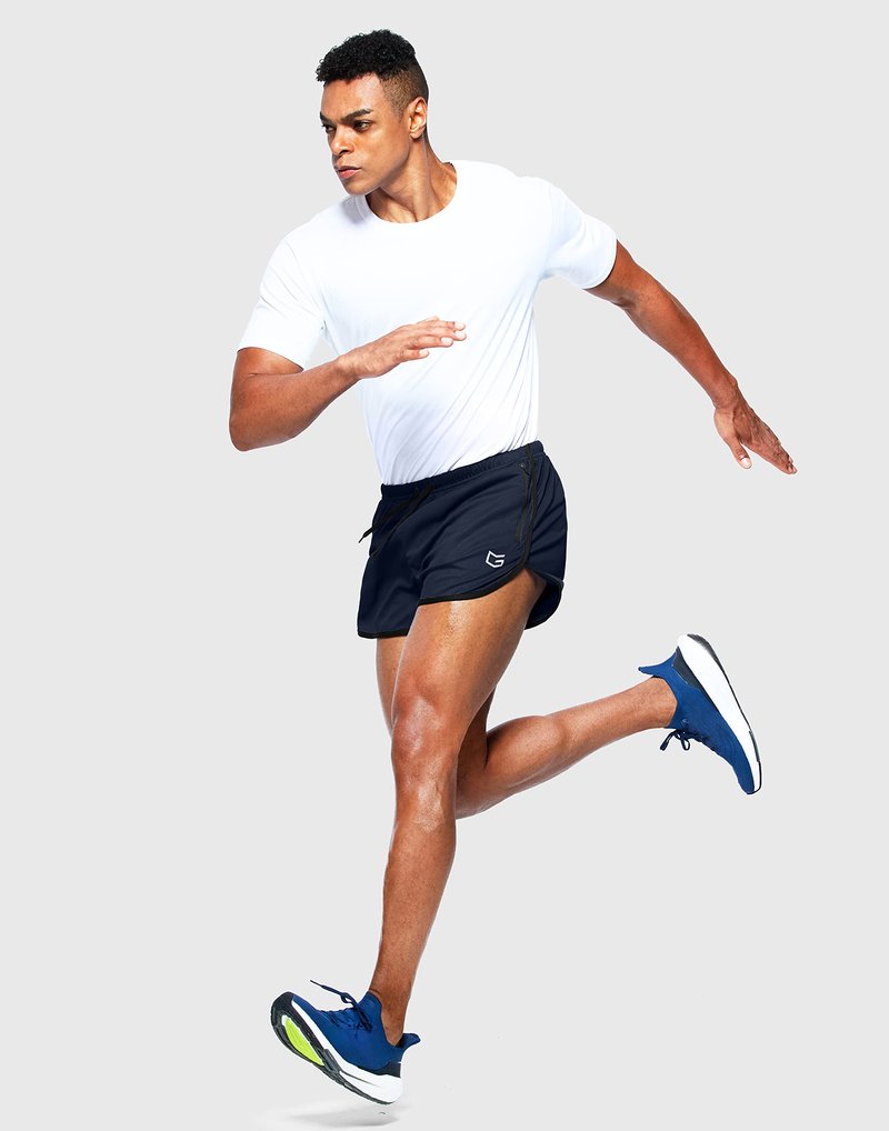 G Gradual Men's Running Shorts 3 Inch Quick Dry Gym Athletic Jogging Shorts with Zipper Pockets (Navy, Medium)