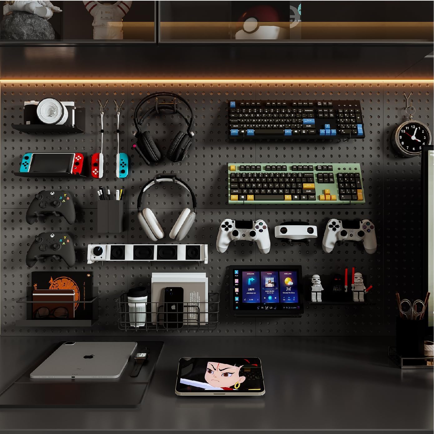 HUHOLE Pegboard Drill Holder, Peg Board Utility Hooks, 10 Pack Heavy Duty Peg Board Tool Holder for Power Tools, Drill, Hammer, Cord, Fit for 1/4" Pegboard