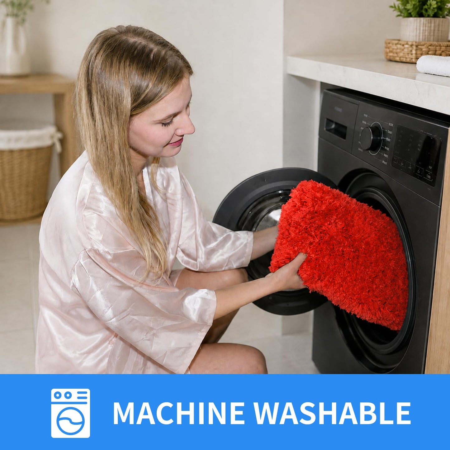 Avrilo Bathroom Rugs Soft Microfiber Non-Slip Absorbent Bath Mats Quick Dry Thick Machine Washable, 32" x 20", Red