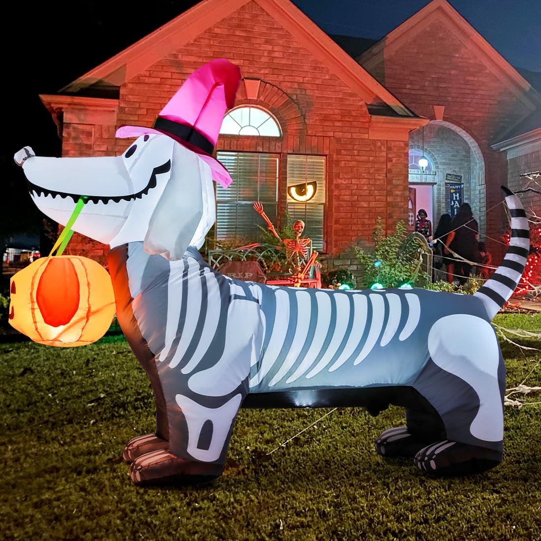 GOOSH 5.5 FT Halloween Inflatables Outdoor Decorations Skeleton Puppy Inflatable Yard Decoration with Build-in LEDs Blow Up Pumpkin for Halloween Party Indoor Outdoor Yard Garden