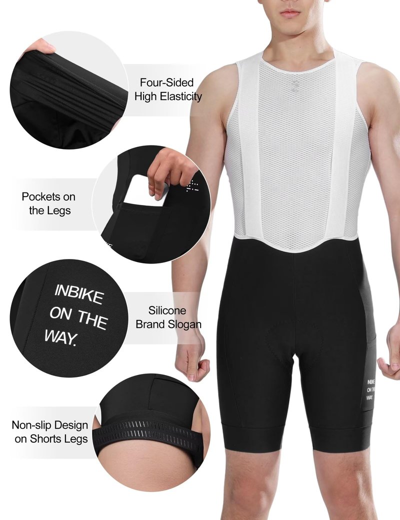 INBIKE Cycling Bib Shorts for Men, 3D Padded Breathable Road Bike Shorts Men, Lightweight Biking Bicycle Bibs with Pockets Black L