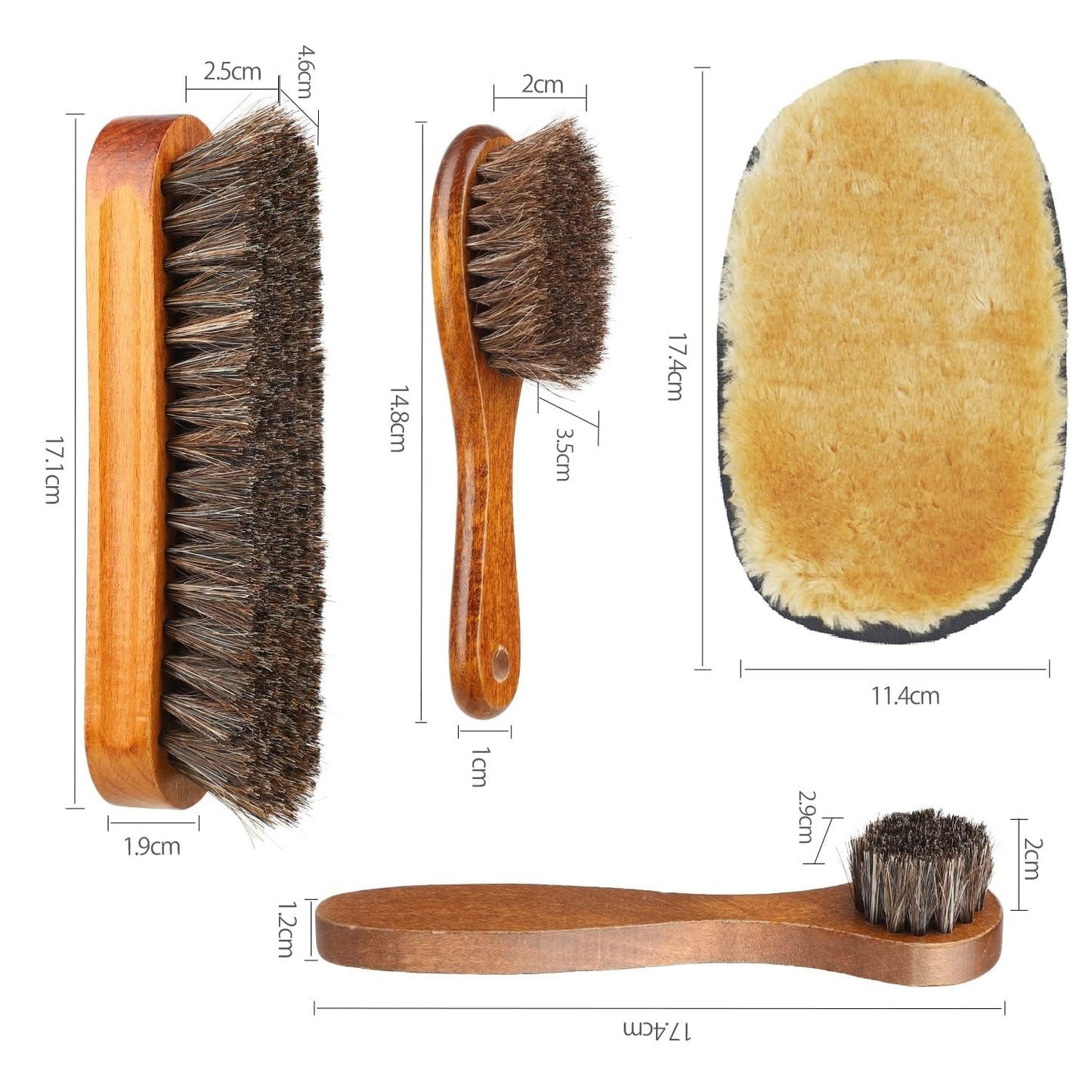 Shoe Brush Set - Horsehair Brush for Shoe Shine Polish Buff - 3 Pcs Shoe Polish Dauber Applicator Brushes + 1 Pcs Shoes Polish Cloth Glove