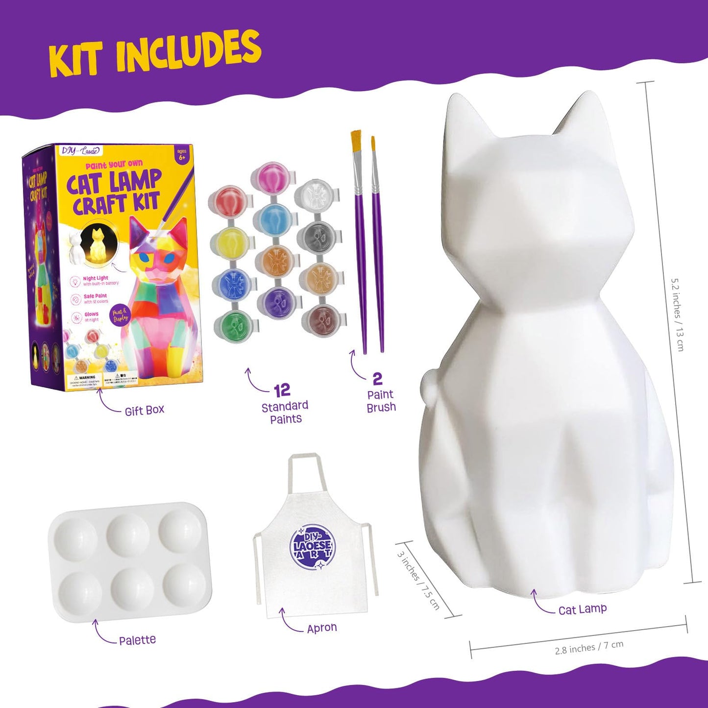 Paint Your Own Cat Lamp Kit, Cat Gifts for Girls, Painting kit for Kids 6 7 8 9, Arts and Crafts for Kids Ages 8-12, Art Supplies Toys Girls Boy Birthday Present