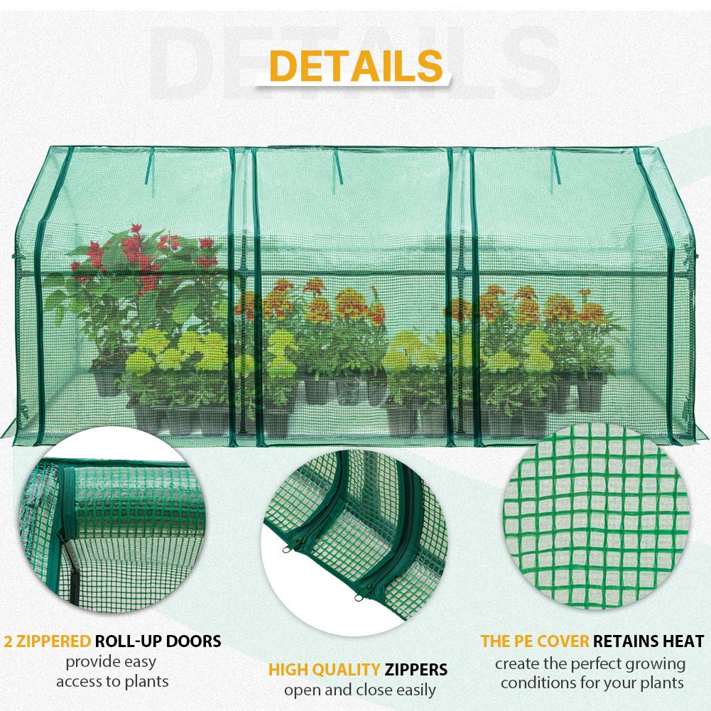 EAGLE PEAK Tunnel Greenhouse Garden Green House with Roll-Up Zipper Doors, Portable 96"x36"x36", Clear/Green PE Cover