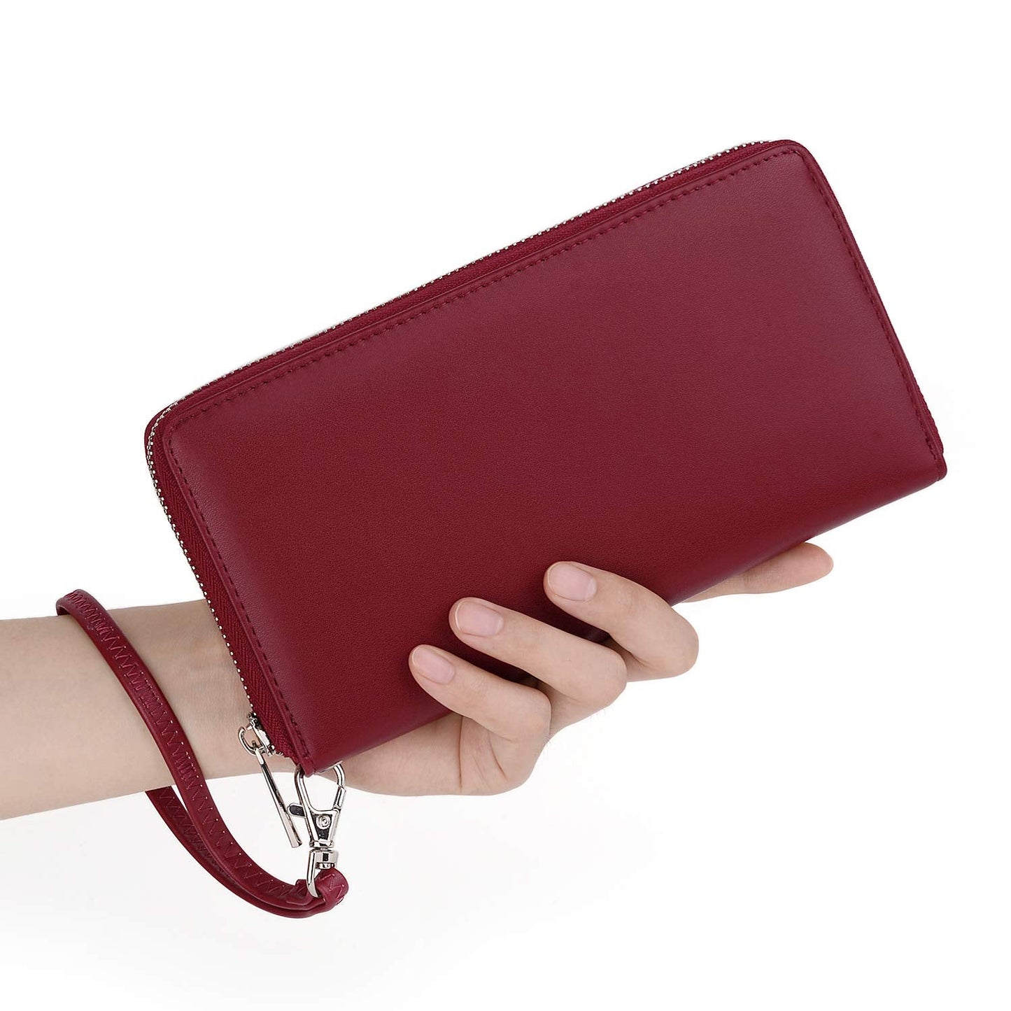 UTO Purses for Women Mother Mum Zip Around Ladies Card Wallet Checkbook Passport Organizer Travel Clutch with Wristlet Synthetic Leather Red