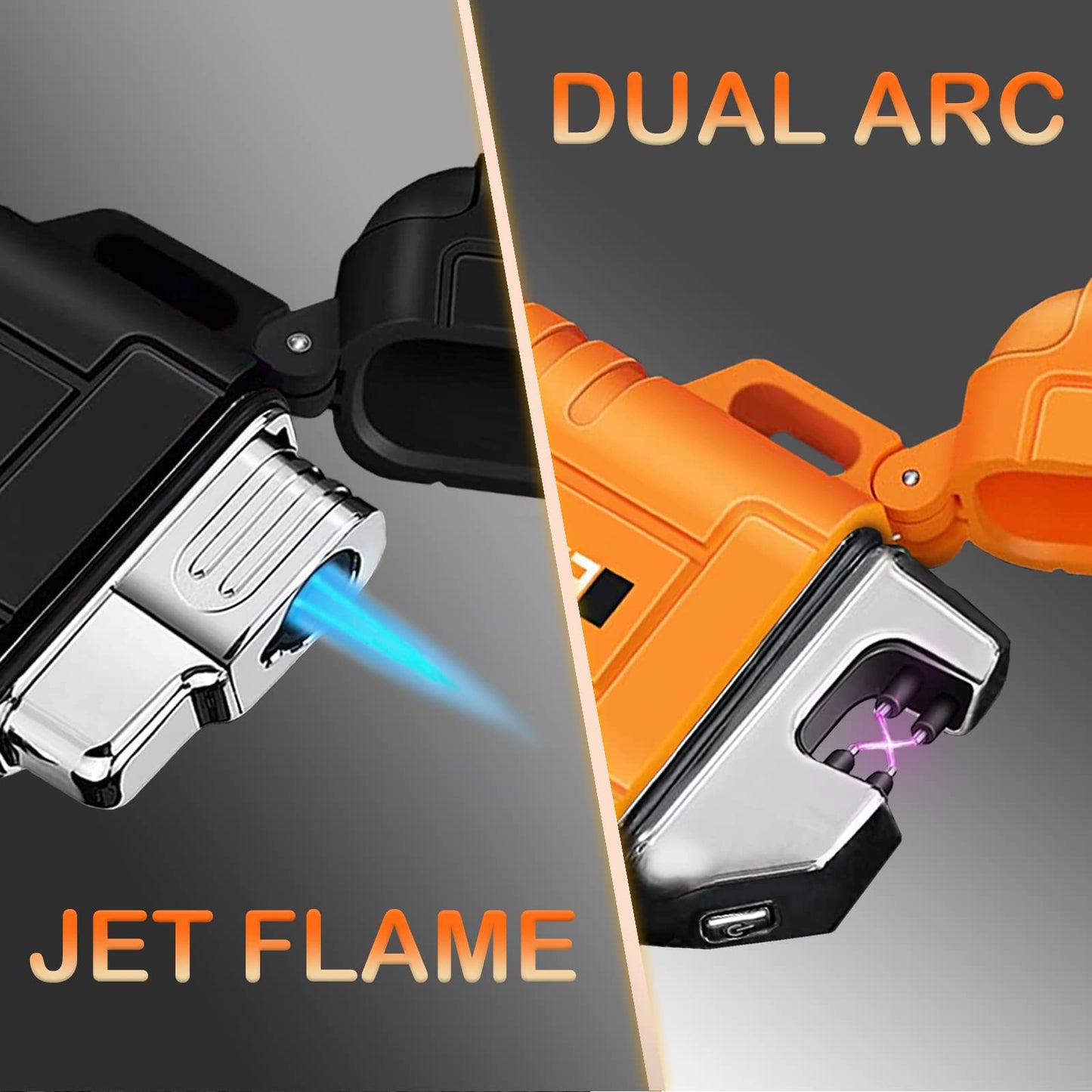 2 Pack Waterproof Lighter Outdoor Windproof Torch Lighters Dual Arc Butane Electric Lighters USB Rechargeable Lighters Flameless Plasma Lighter Camping Hiking Adventure Survival Tactical Gear