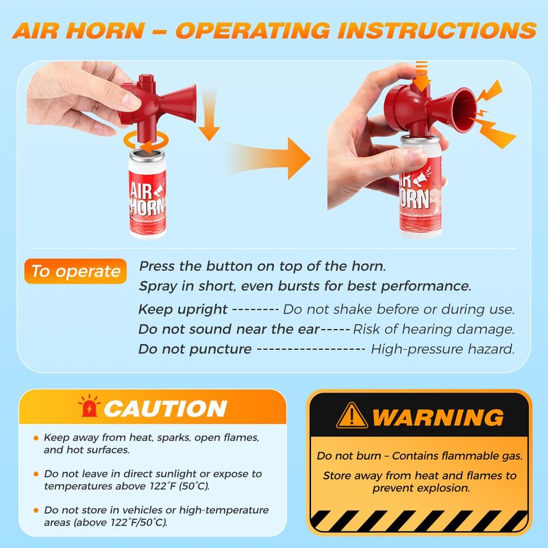 Nicehill 2 Pack Air Horn, 122dB Loud Safety Air Horns for Boating Emergency & Sporting Events, Handheld Marine Horn with Easy Button Operation for Warning Signals & Alerts, 1.4oz