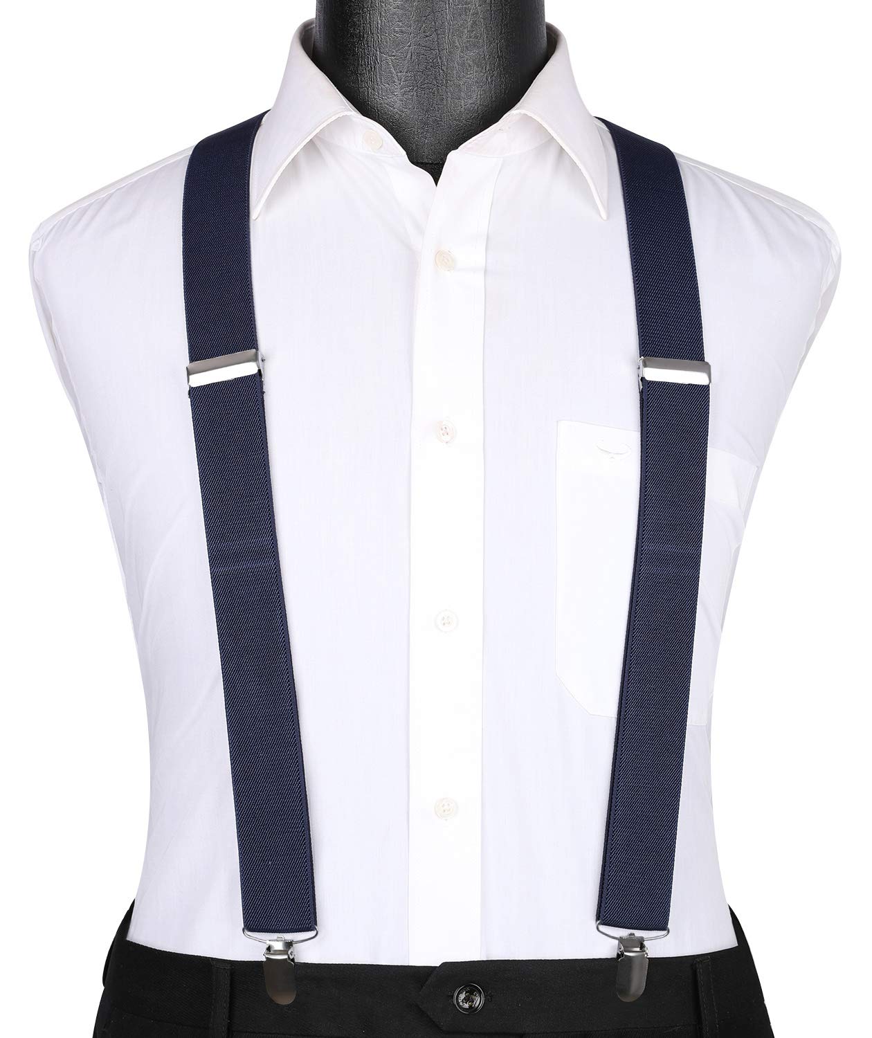 HISDERN Braces for Men Trousers with Very Strong 4 Clips Heavy Duty Suspenders X Style Navy Blue Adjustable Suspender