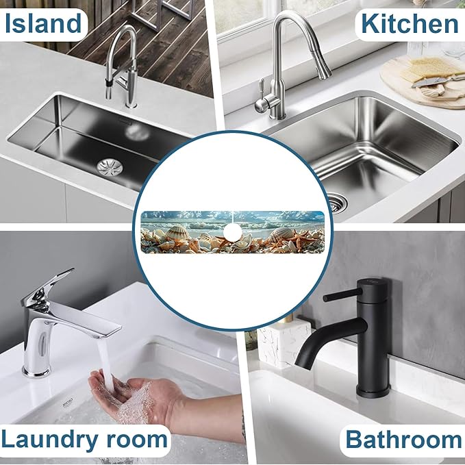 Beach Sink Splash Guard Shells Starfish Waves Faucet Absorbing Mat Fast Drying