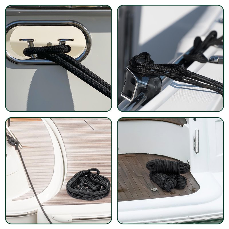 PropelTech 4 Pack 3/8" x 15’ Boat Dock Lines for Boat & Pontoon, Premium Marine- Grade Double Braided Nylon Dock Line, Pre-Spliced with a 12" Eyelet-Black,Boating Gifts for Men