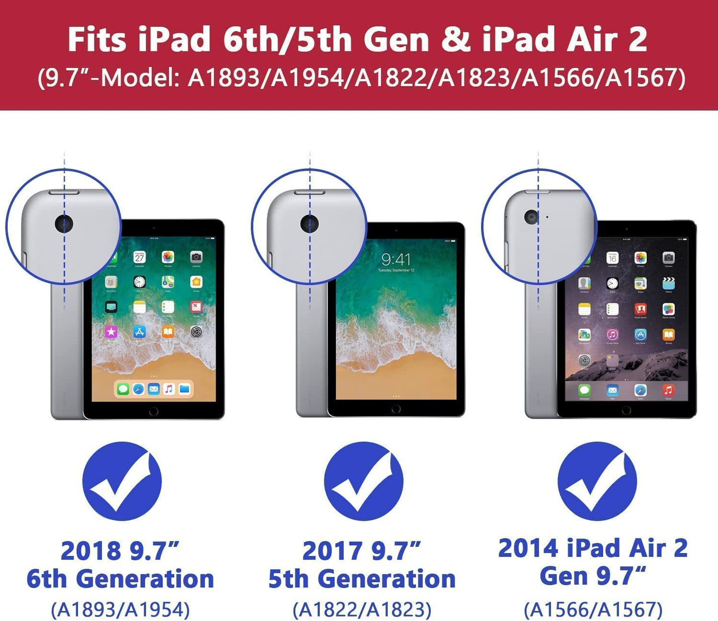 Surom Kids Case with Screen Protector for iPad 9.7 Inch 2018/2017, Shockproof Convertible Handle Stand Case for iPad 9.7 2017/2018 (iPad 5th and 6th Generation),iPad Air 2, Blue