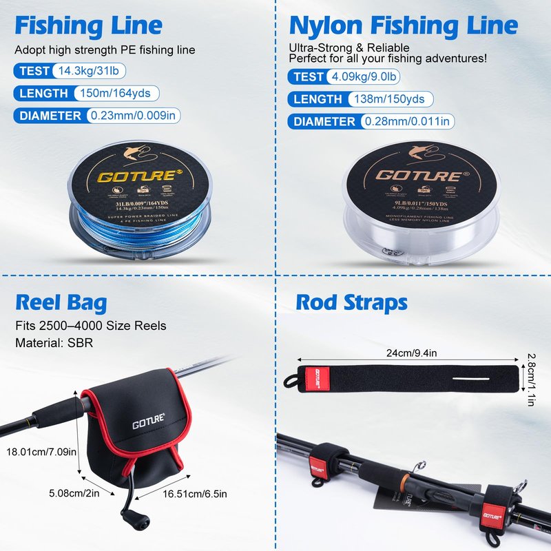 Goture Fishing Pole and Reel Combo, Portable Fishing Rod and Reel,Compact Fishing Gear for Travel, Lure Fishing Rod Combo Carbon Fiber 6-Piece Rod with Reel Lines Lures Tools and Storage Bag